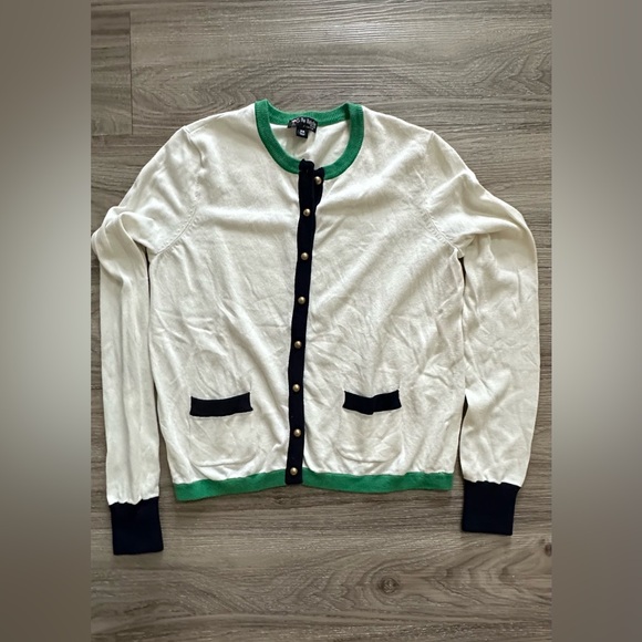Women’s The Webster Miami Button-Up Cardigan Sweater XS Cream w/ Green Trim - Picture 3 of 9